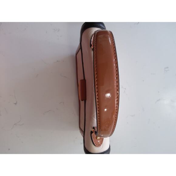 Chic Leather embossed Crossbody satchel Cream cognac Top handle classic luxury - Picture 6 of 12